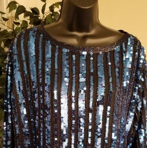 Vintage Blue and Black Sequin Top (Large/XL)